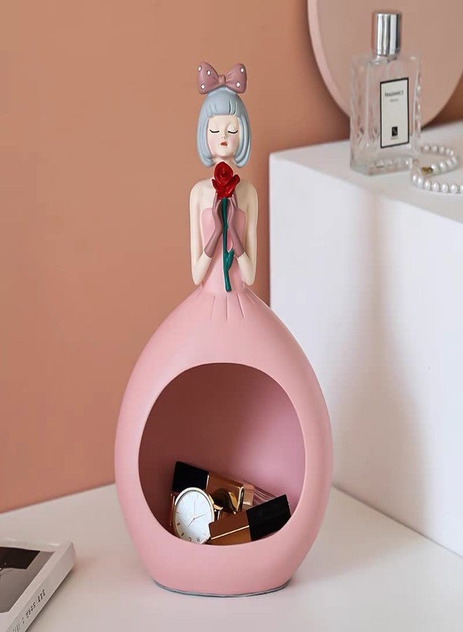 ONCARNIVAL Key Storage Tray, Resin Figure Candy Plate Jewellery Earrings Holder, Home Living Room Table Decoration Bedroom Table Ornament, Fashion Skirt Bowknot Rose Girl Statue - Image 1